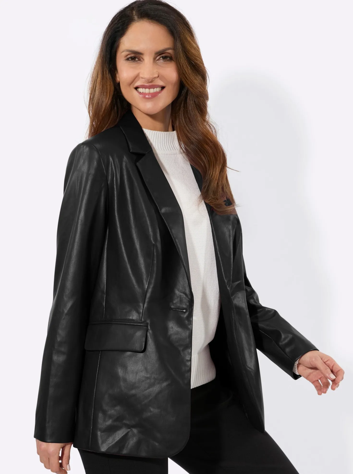 Lederimitat-Blazer mit Reverskragen