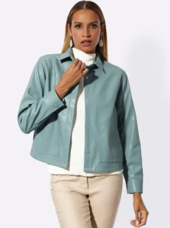 Lederimitat-Blazer mit verdeckter Druckknopfleiste