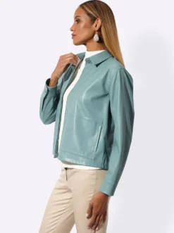 Lederimitat-Blazer mit verdeckter Druckknopfleiste