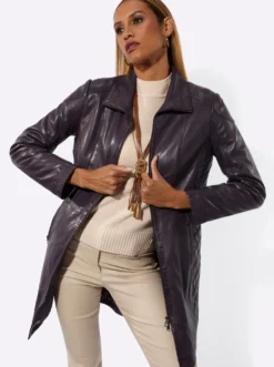 Lederjacke in kaschierender Longform