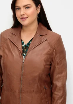 Lederjacke in langer, leicht taillierter Form