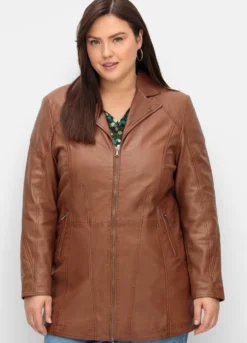 Lederjacke in langer, leicht taillierter Form