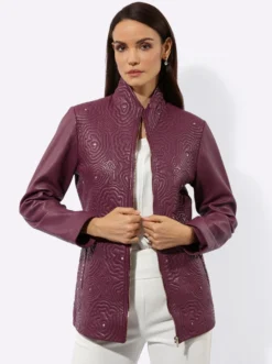 Lederjacke mit Blütenstickerei