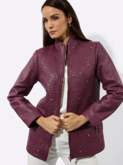 Lederjacke mit Blütenstickerei