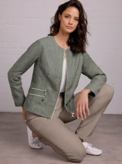 Leinenblazer mit Reißverschluss-Taschen