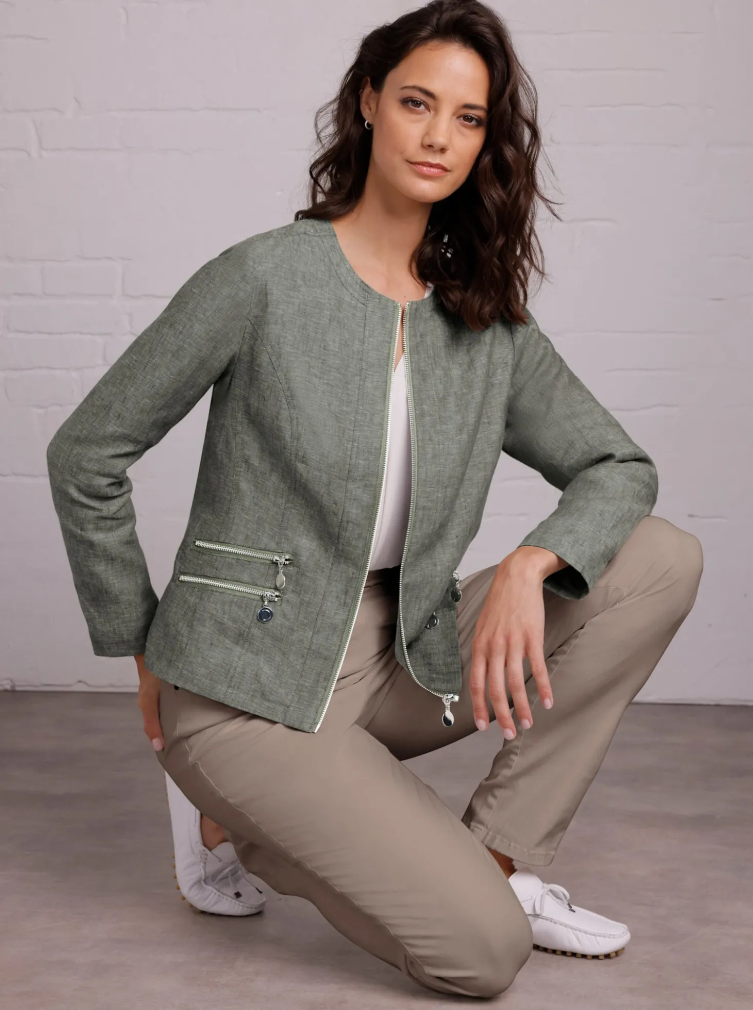 Leinenblazer mit Reißverschluss-Taschen