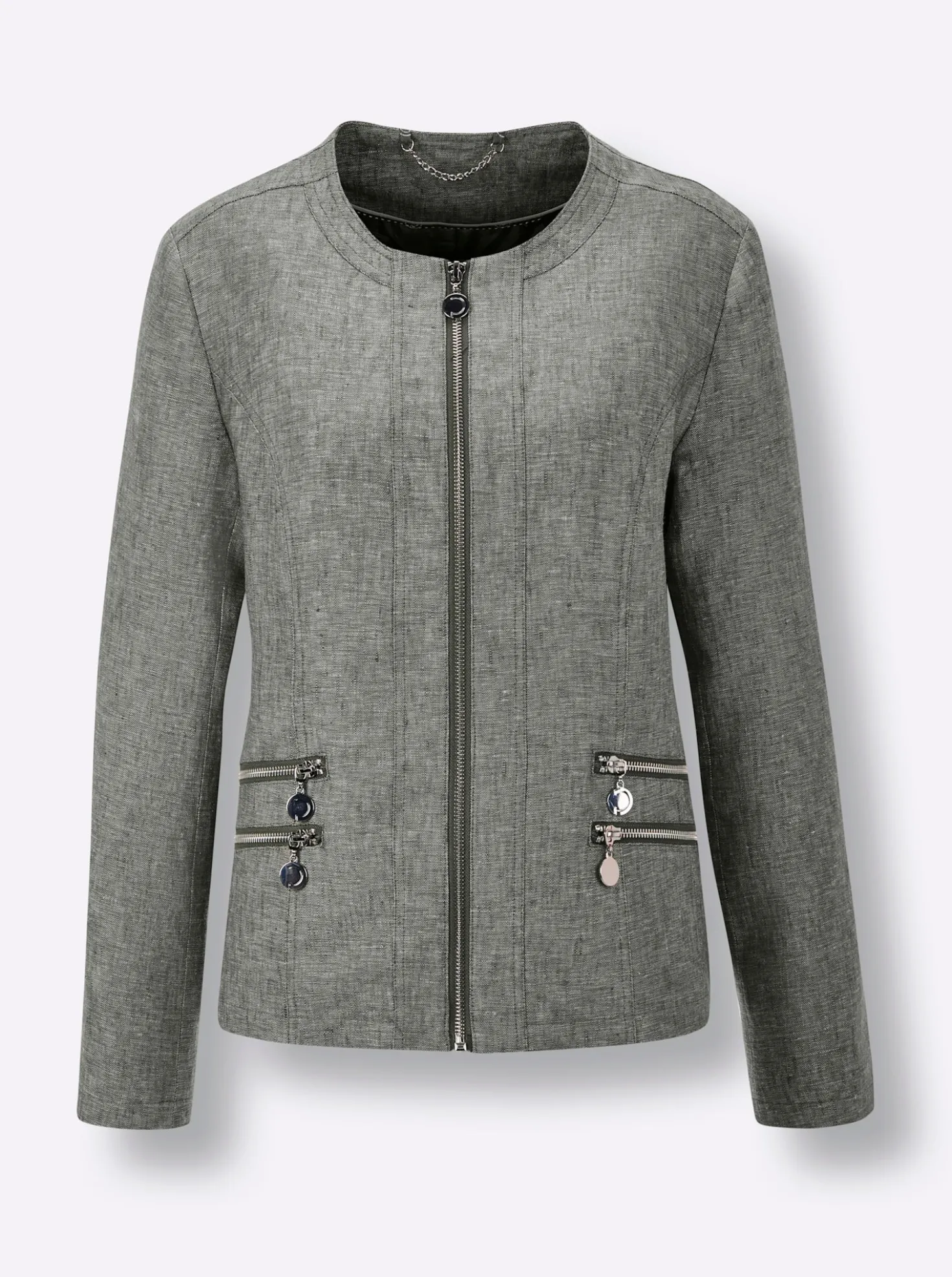 Leinenblazer mit Reißverschluss-Taschen