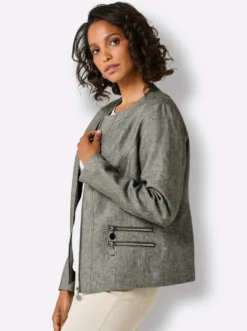 Leinenblazer mit Reißverschluss-Taschen