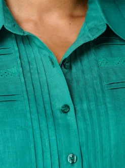 Leinenbluse mit Spitze und Biesen