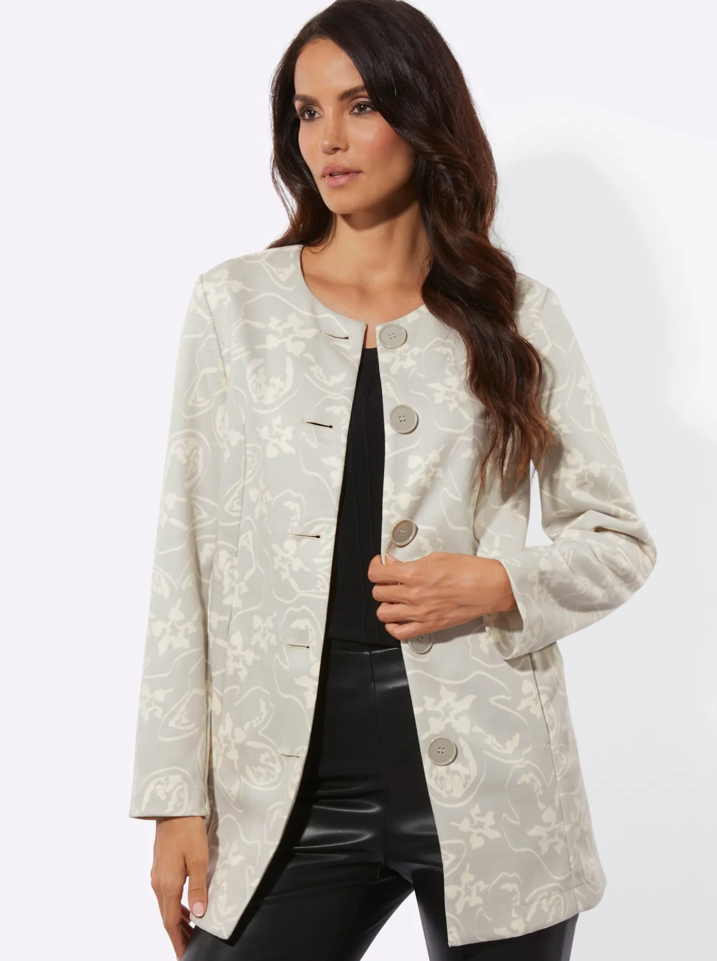 Longblazer aus bedrucktem Veloursleder-Imitat