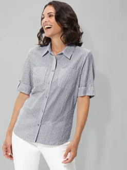 Longbluse aus Baumwolle, Seersucker
