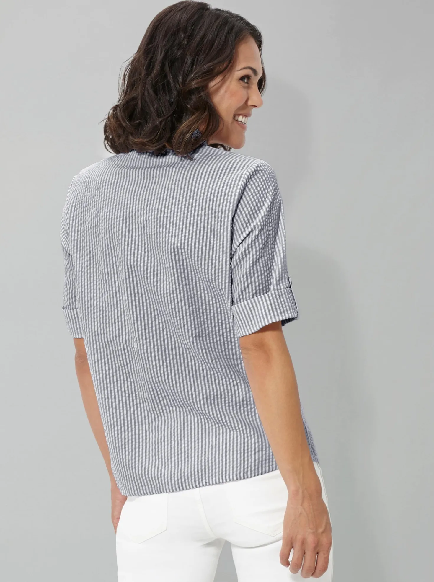 Longbluse aus Baumwolle, Seersucker