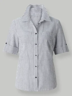 Longbluse aus Baumwolle, Seersucker