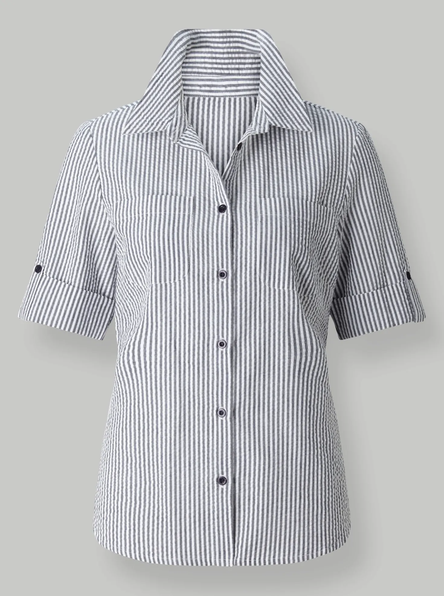 Longbluse aus Baumwolle, Seersucker