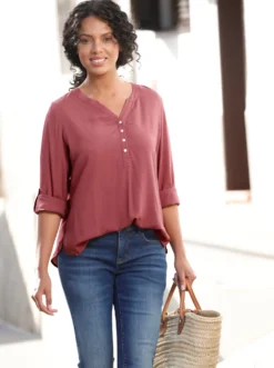 Longbluse mit abgerundetem Saum