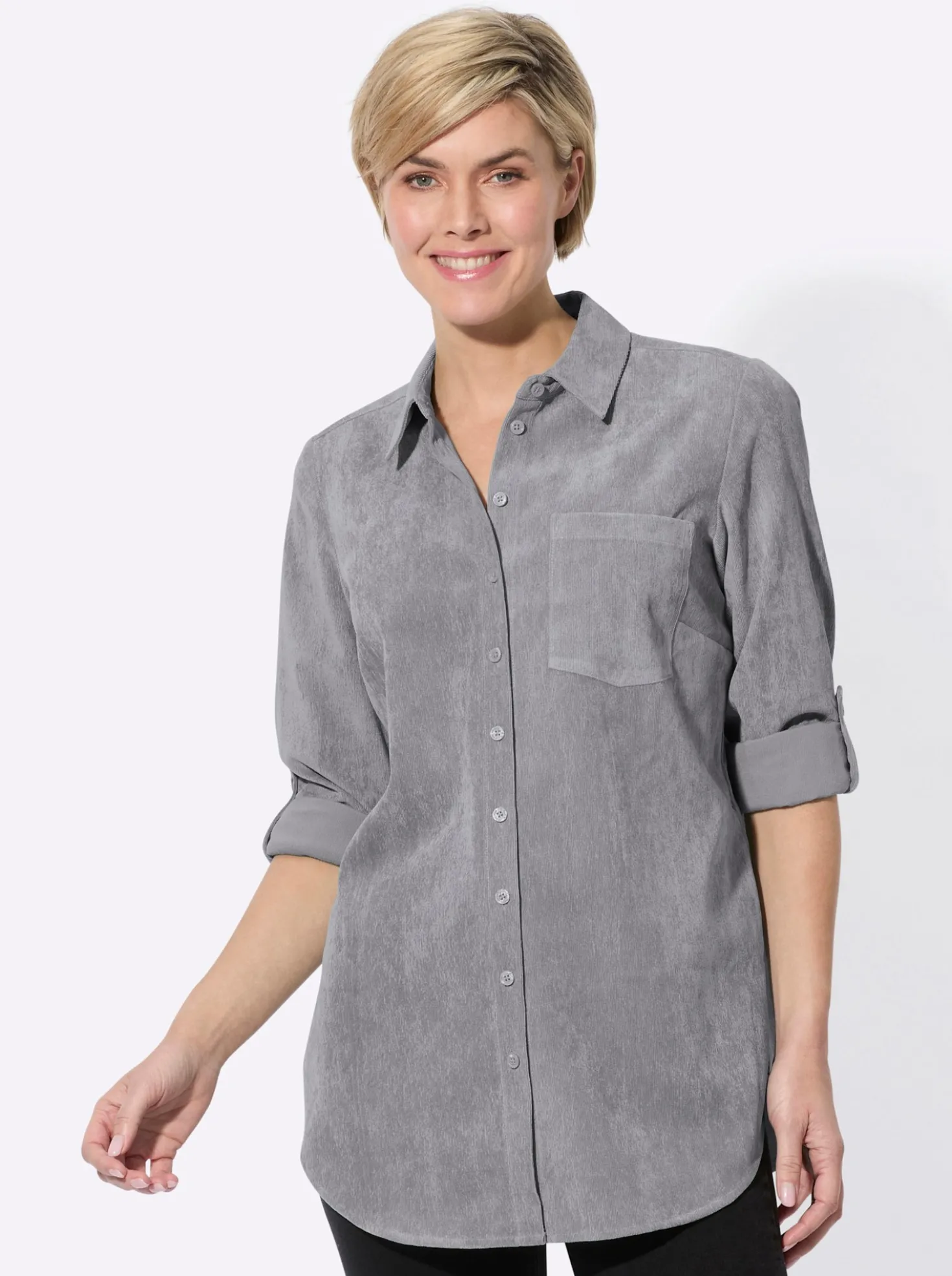 Longbluse mit krempelbaren Ärmeln