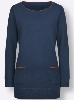 Longpullover mit Kontrast-Rollsaum