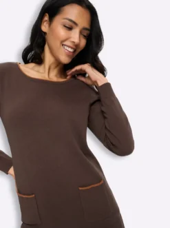 Longpullover mit Kontrast-Rollsaum