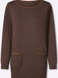 Longpullover mit Kontrast-Rollsaum