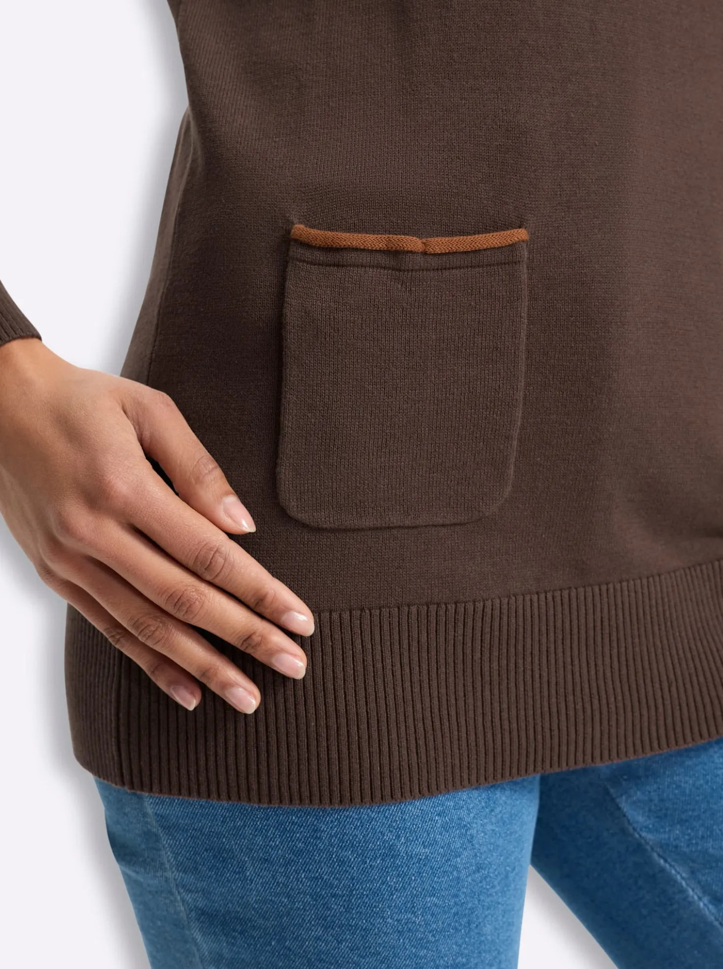 Longpullover mit Kontrast-Rollsaum