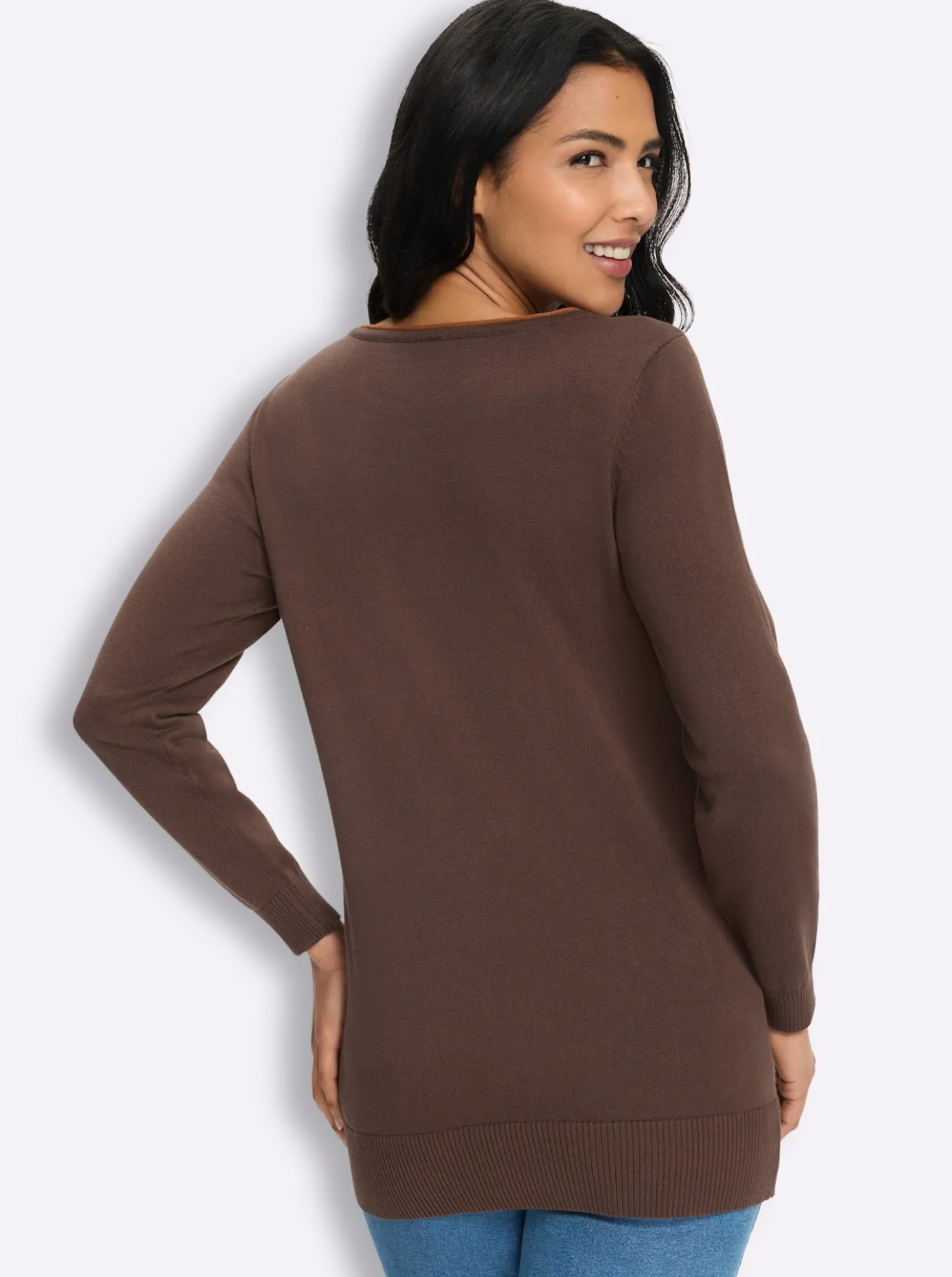 Longpullover mit Kontrast-Rollsaum
