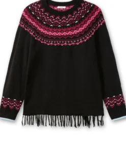 Norwegerpullover mit Fransen am Saum