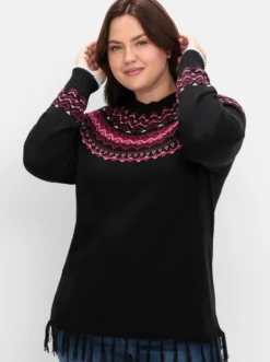 Norwegerpullover mit Fransen am Saum
