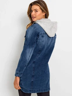 Parka aus Denim mit Jersey-Kapuze