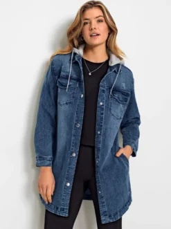 Parka aus Denim mit Jersey-Kapuze