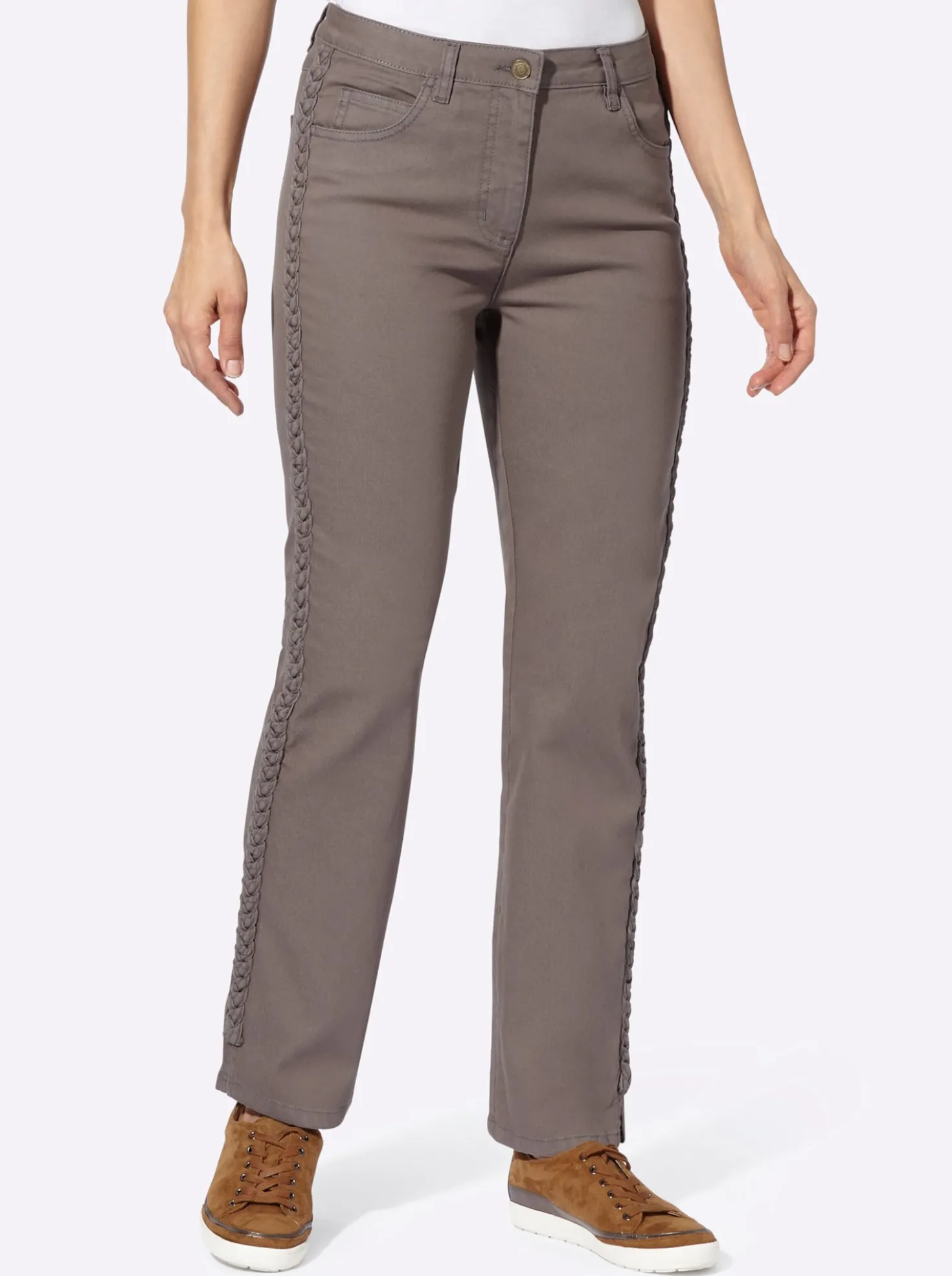 5-Pocket-Jeans mit Flechtverzierung an den Seiten