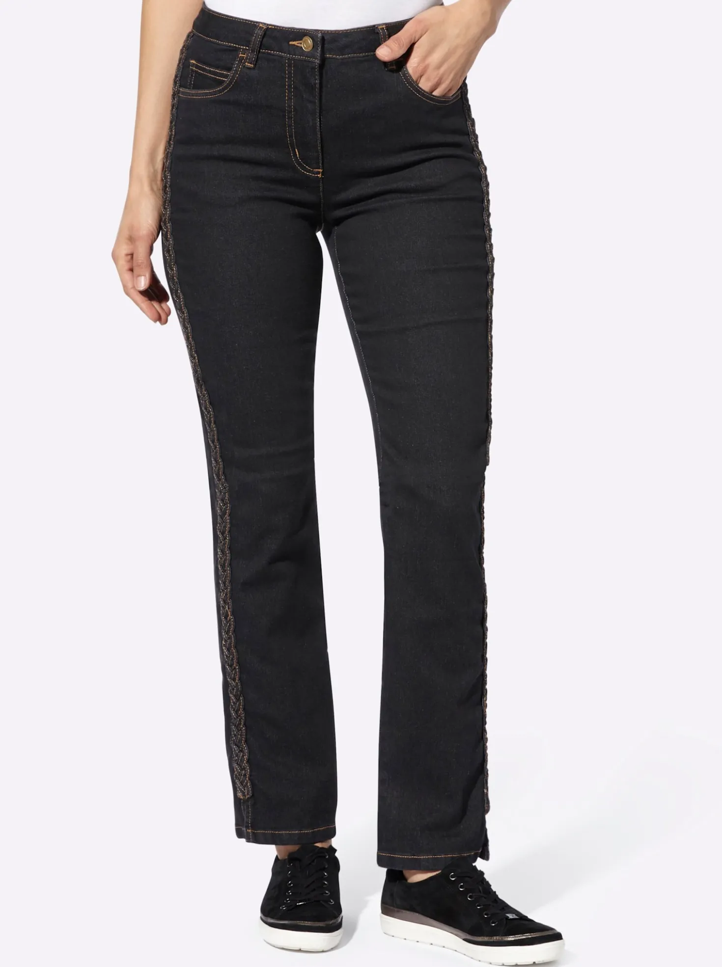 5-Pocket-Jeans mit Flechtverzierung an den Seiten