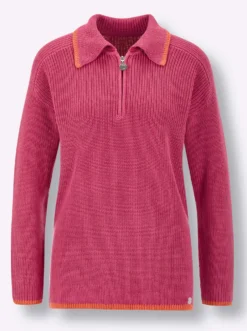 Polopullover in Feinripp-Struktur
