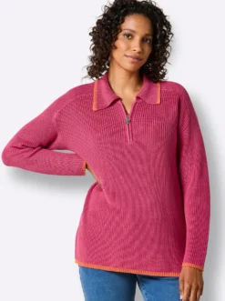 Polopullover in Feinripp-Struktur