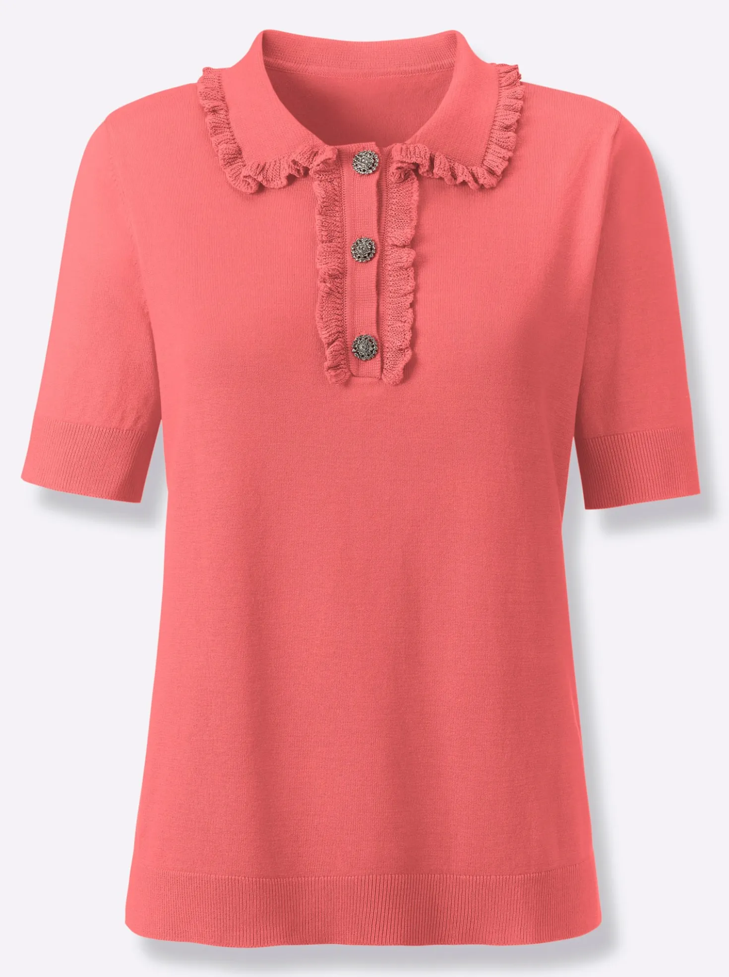 Polopullover mit kurzer Zierknopfleiste