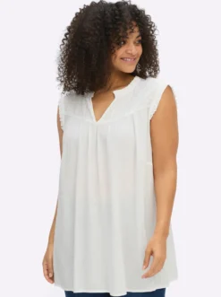 Ärmellose Bluse mit Rüschen und Stickerei