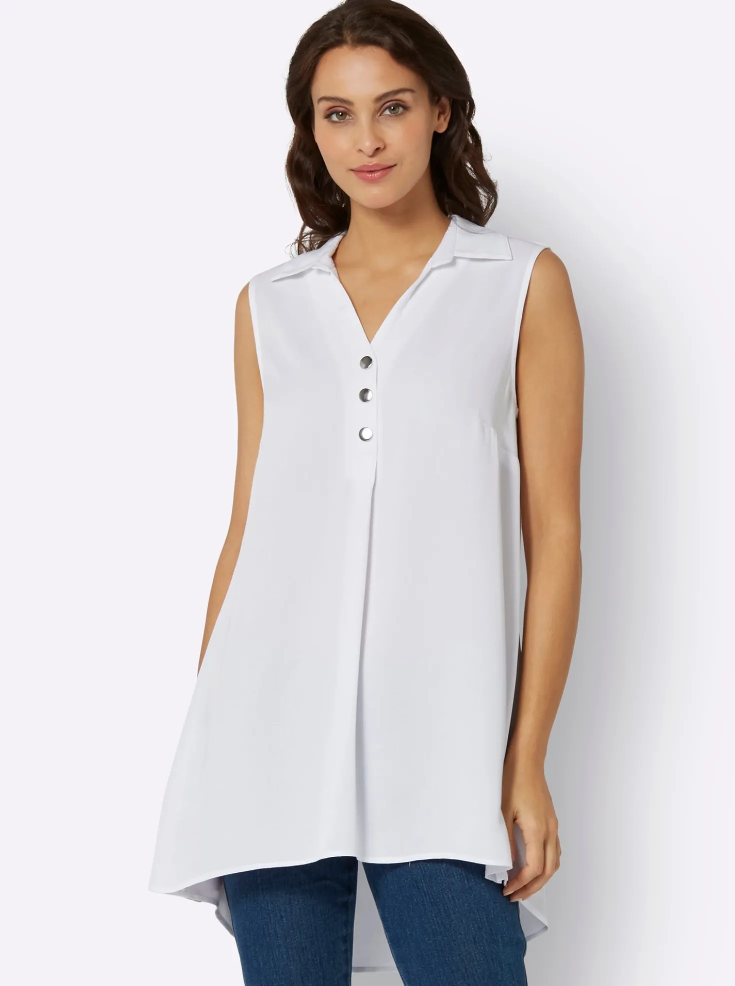 Ärmellose Bluse mit Zierknopfleiste