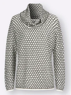 Rollkragenpullover mit 2-farbigem Strickmuster