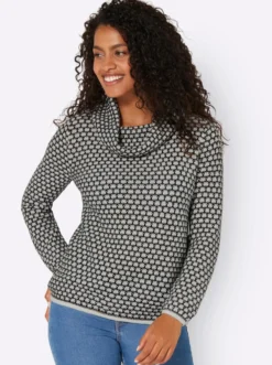 Rollkragenpullover mit 2-farbigem Strickmuster