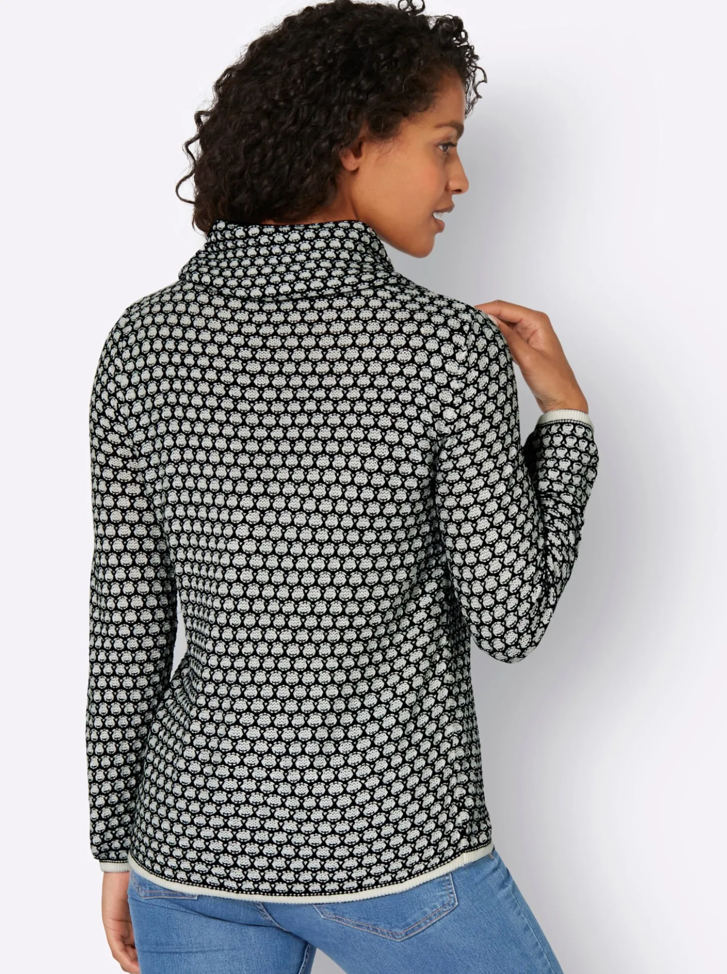 Rollkragenpullover mit 2-farbigem Strickmuster