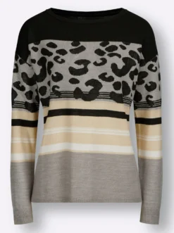 Rundhalspullover im Animal-Print, weich