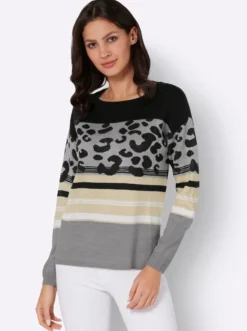 Rundhalspullover im Animal-Print, weich
