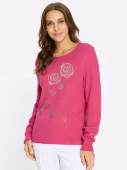 Rundhalspullover mit Flockprint
