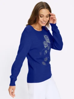 Rundhalspullover mit Flockprint