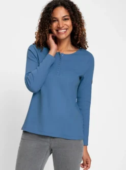 Rundhalsshirt in gerippter Baumwoll-Qualität