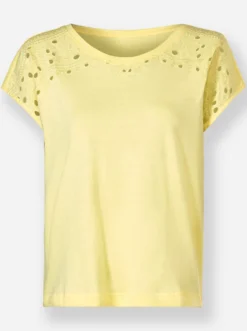 Rundhalsshirt mit Loch-Stickerei