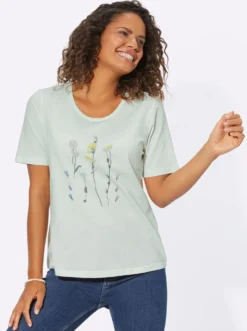 Rundhalsshirt mit platziertem Blumen-Motiv