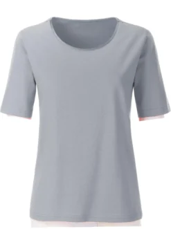 Rundhalsshirt mit Satin-Paspelierung