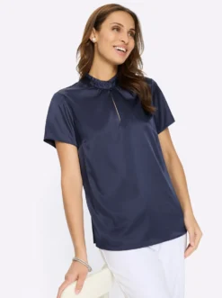 Satinbluse mit Rüschen am Stehkragen