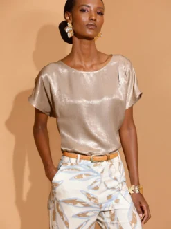 Schlupf-Bluse mit Metallic-Beschichtung