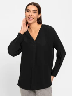 Schlupfbluse mit Satin am V-Ausschnitt
